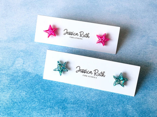 Handmade Glitter Starfish Stud Earrings: Beachy Summer Jewelry