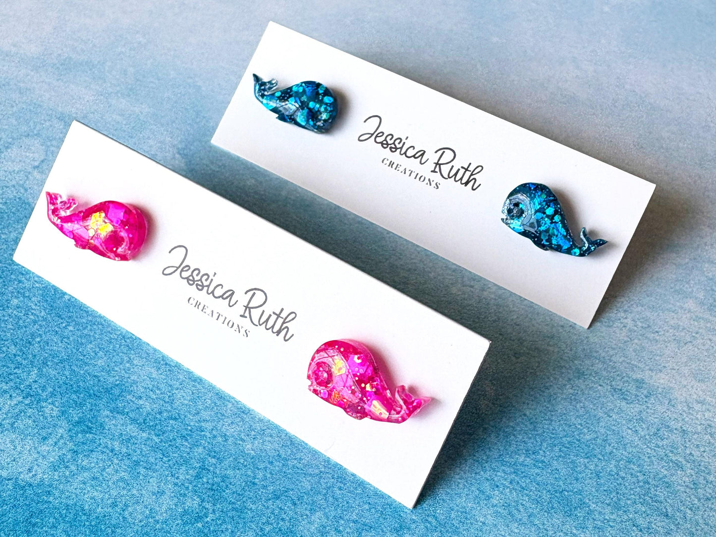 Handmade Resin Whale Stud Earrings, Hypoallergenic Ocean Jewelry