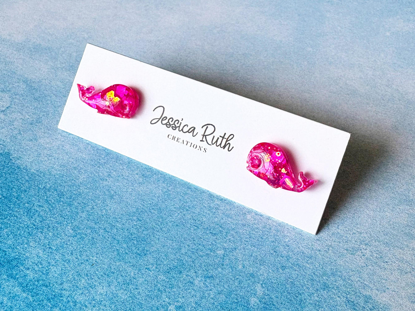 Handmade Resin Whale Stud Earrings, Hypoallergenic Ocean Jewelry