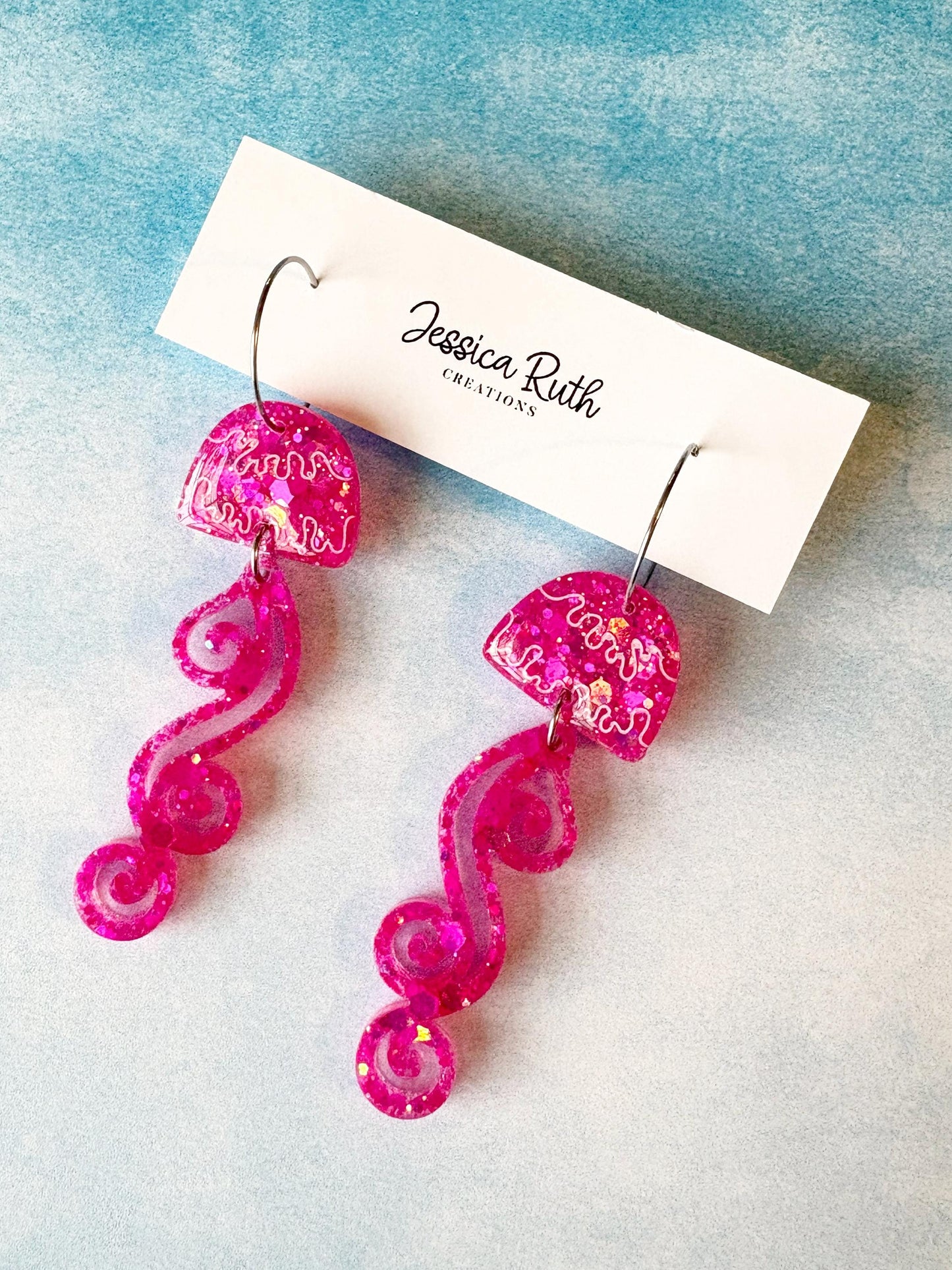 Hot Pink Jellyfish Hoop Earrings