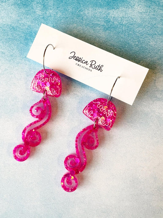 Hot Pink Jellyfish Hoop Earrings