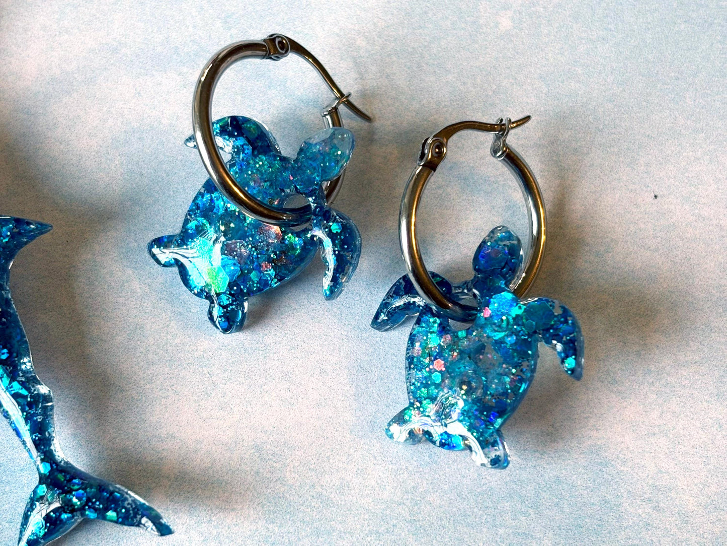 Sea Life Hoop Earrings, turtle, shark, or seahorse.