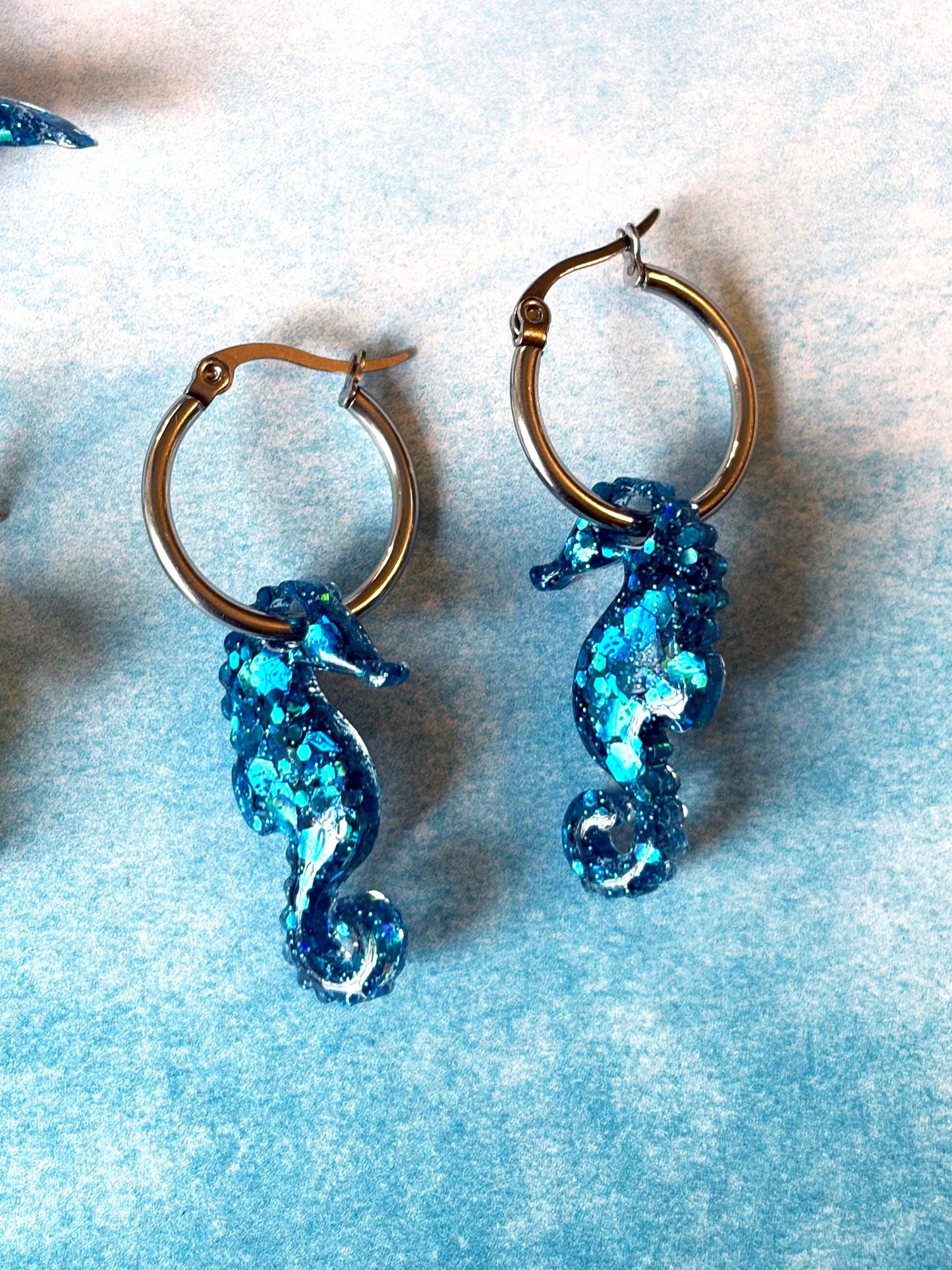 Sea Life Hoop Earrings, turtle, shark, or seahorse.