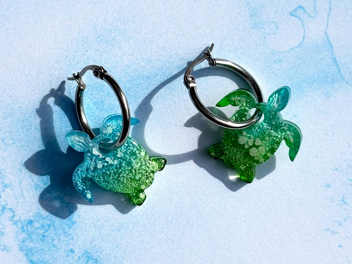 Beachy Sea Turtle Hoop Earrings