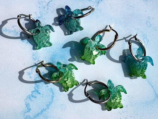 Beachy Sea Turtle Hoop Earrings