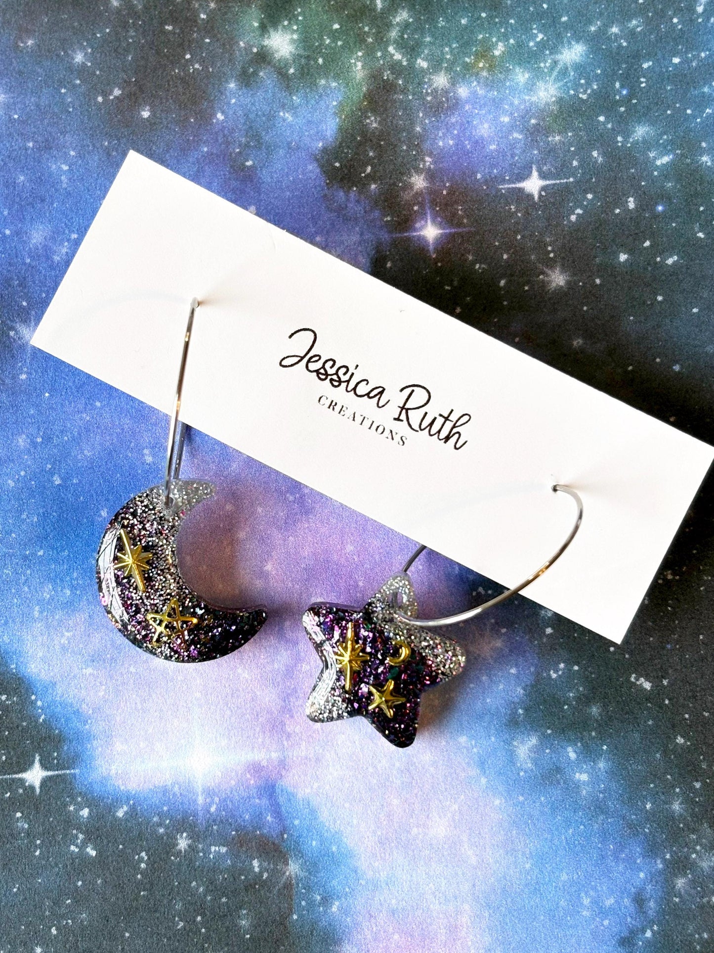 Celestial Star and Moon Hoop Earrings