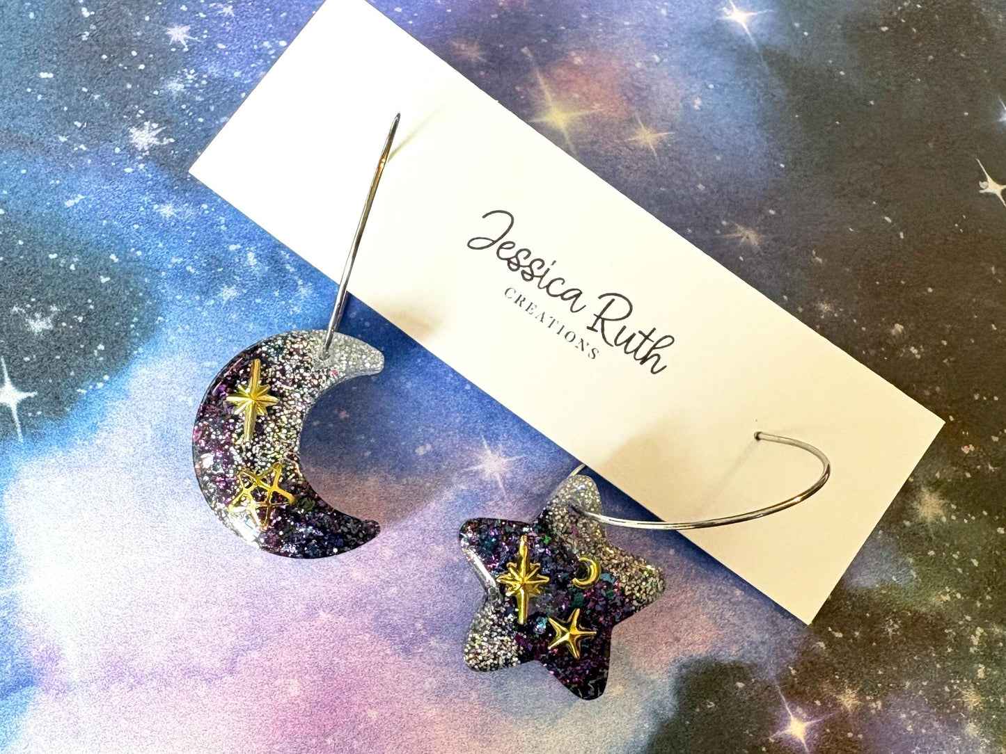 Celestial Star and Moon Hoop Earrings