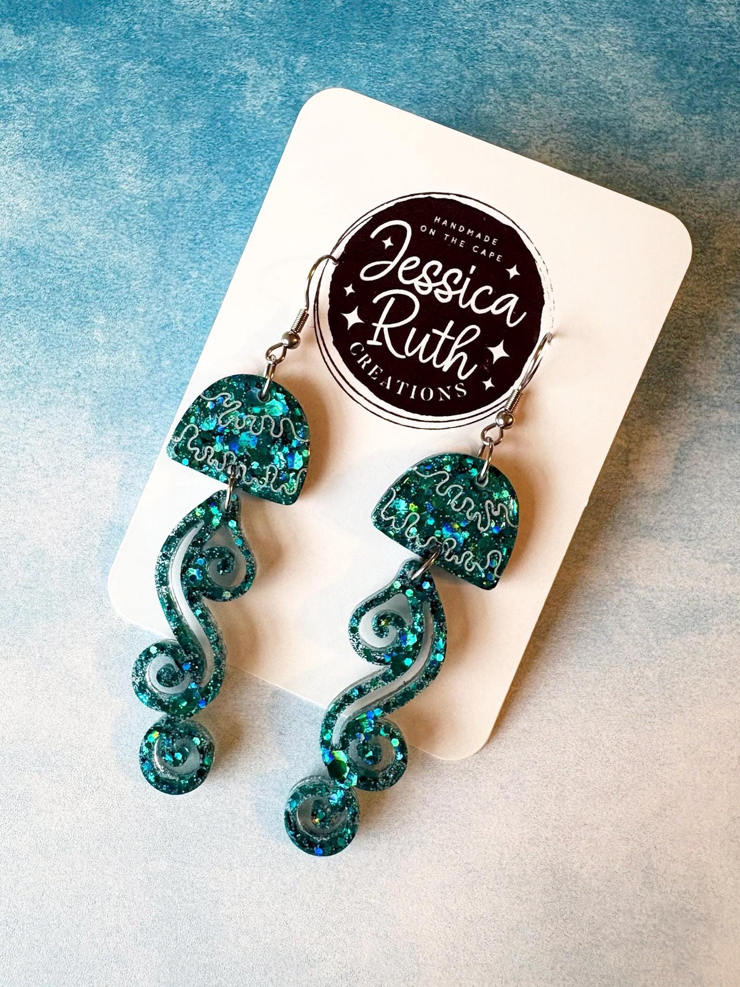 Tropical Blue Jellyfish Dangle Earrings