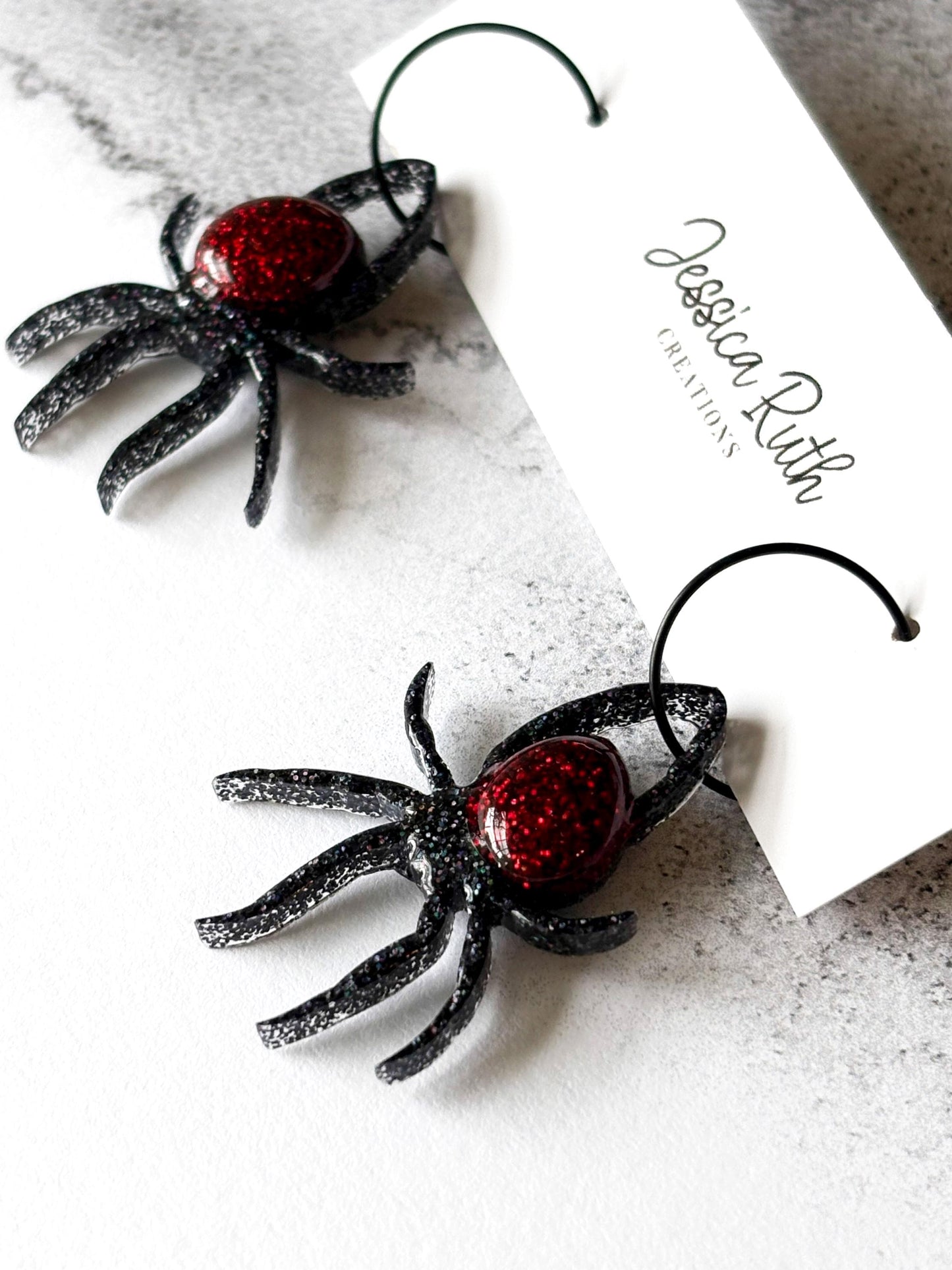 Halloween Black Widow Spider Hoop Earrings