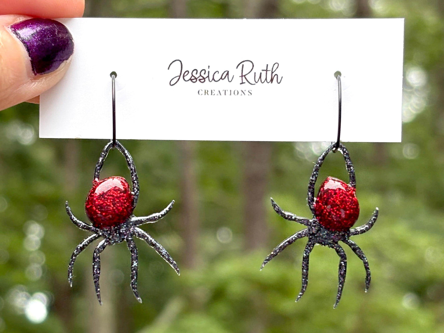 Halloween Black Widow Spider Hoop Earrings