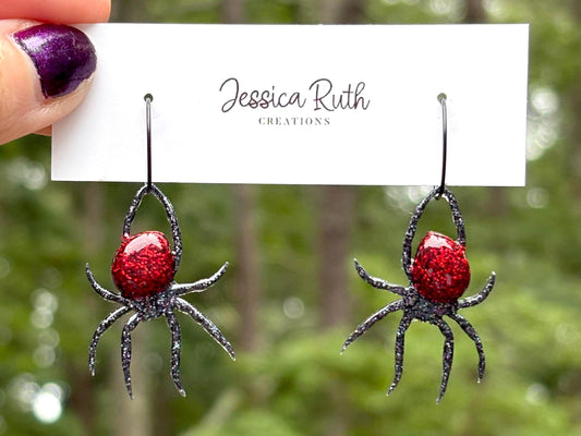 Halloween Black Widow Spider Hoop Earrings