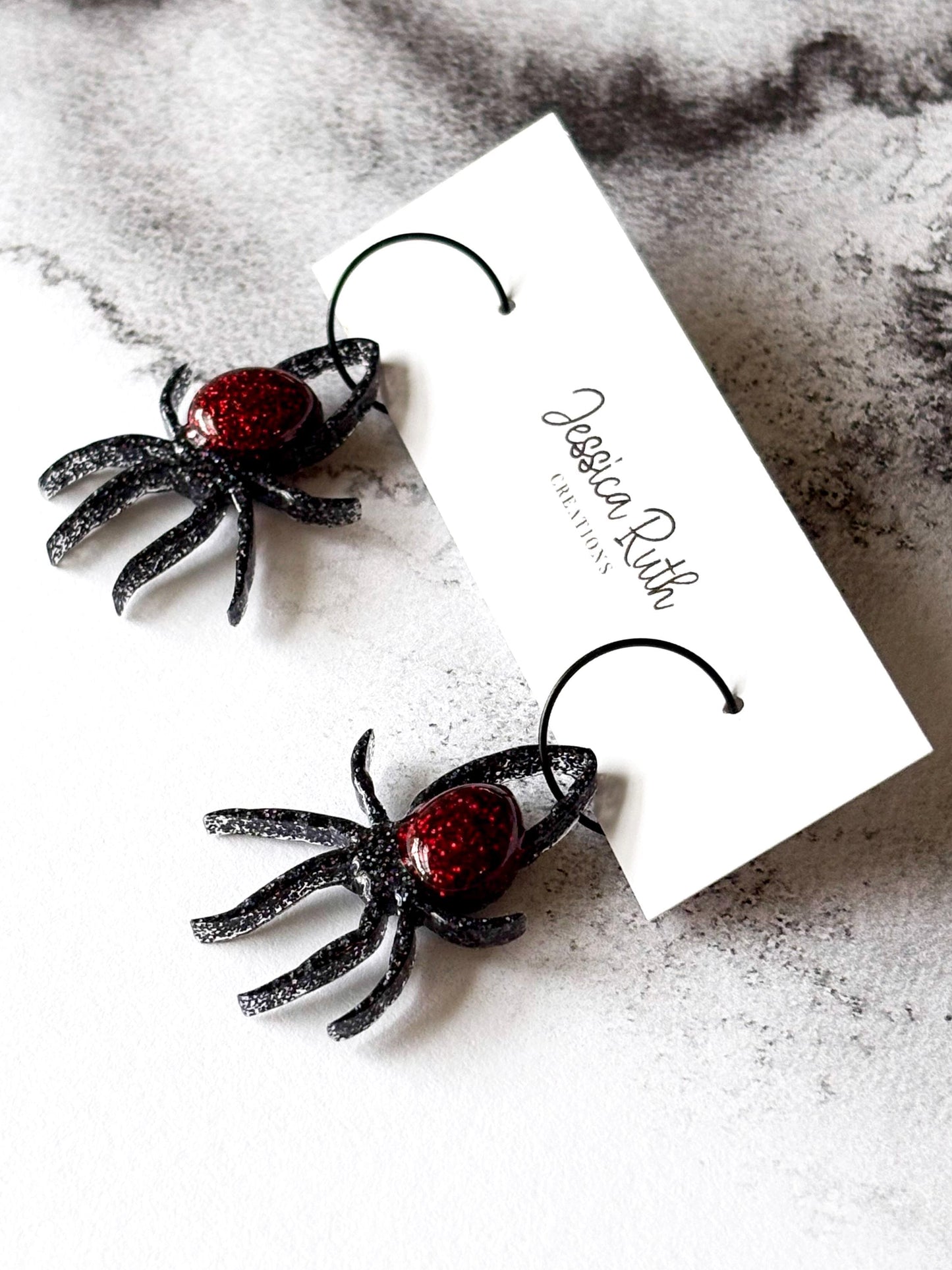 Halloween Black Widow Spider Hoop Earrings