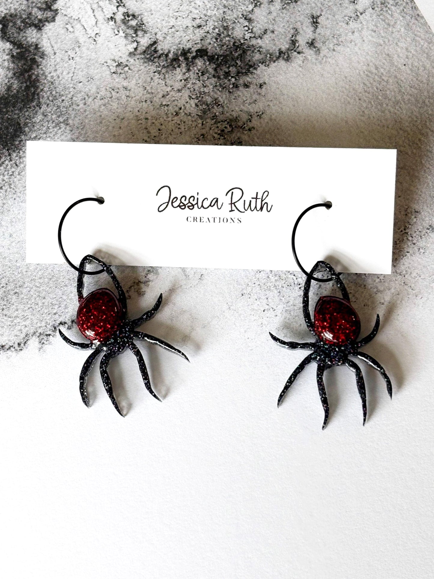 Halloween Black Widow Spider Hoop Earrings