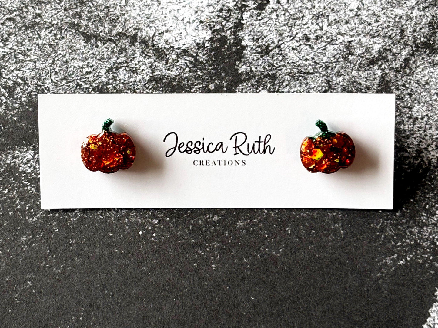 Handmade Sparkly Pumpkin Stud Earrings, Fall and Halloween Jewelry, Autumn Accessories