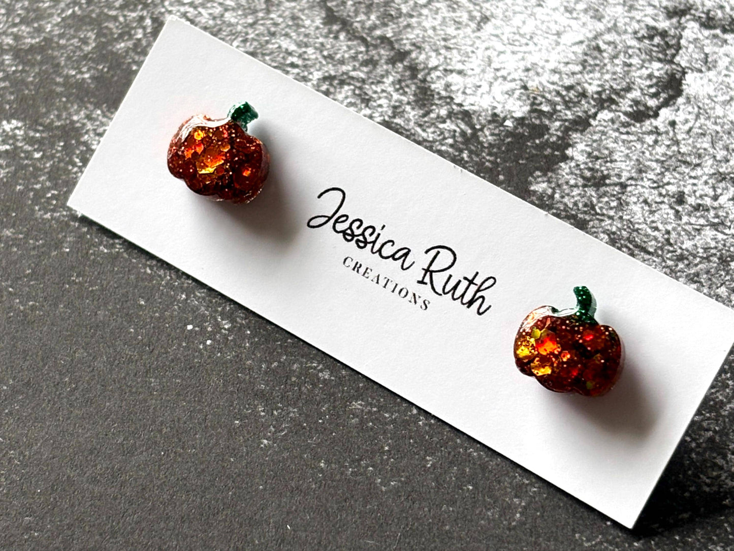 Handmade Sparkly Pumpkin Stud Earrings, Fall and Halloween Jewelry, Autumn Accessories