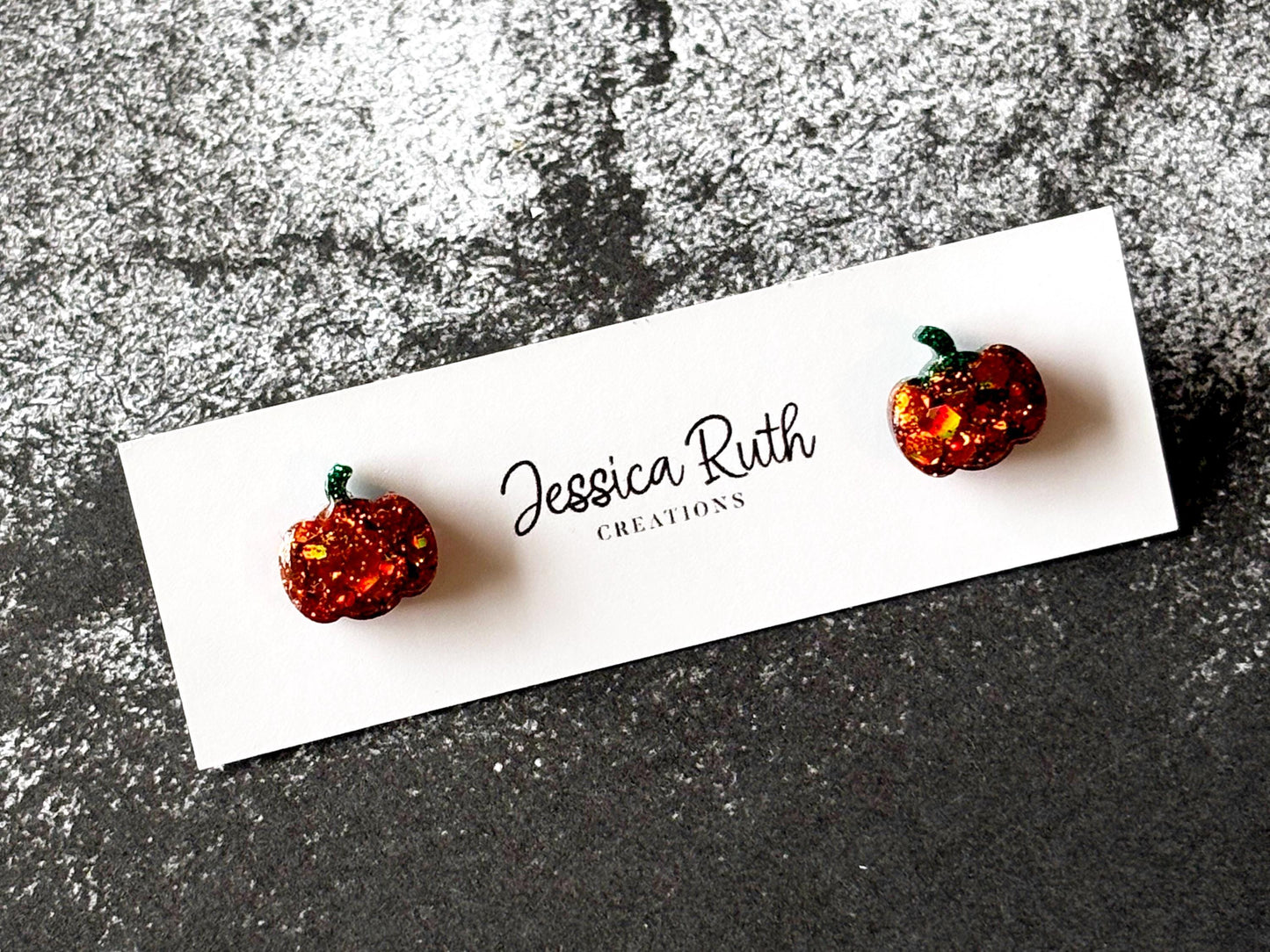 Handmade Sparkly Pumpkin Stud Earrings, Fall and Halloween Jewelry, Autumn Accessories