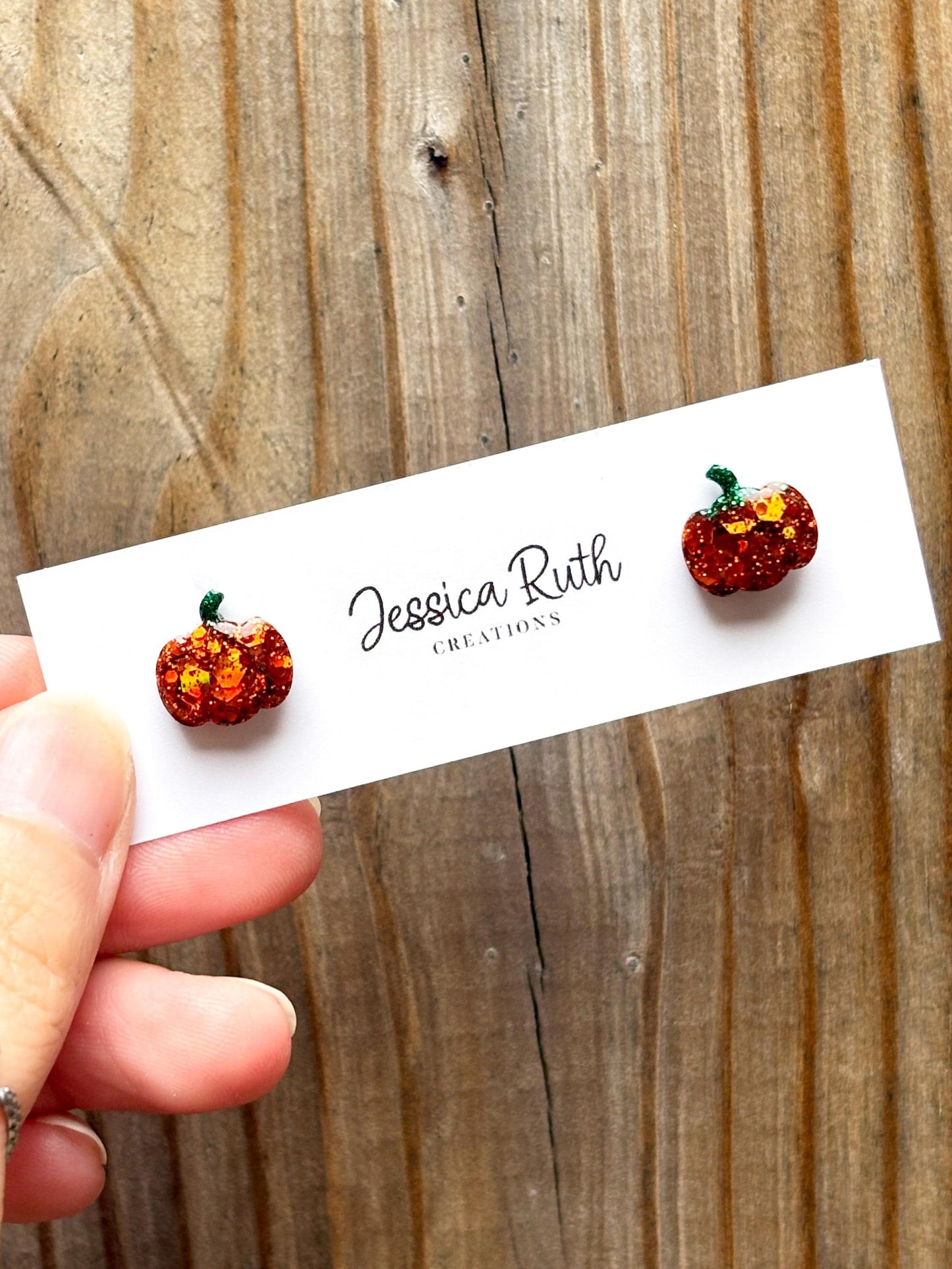 Handmade Sparkly Pumpkin Stud Earrings, Fall and Halloween Jewelry, Autumn Accessories