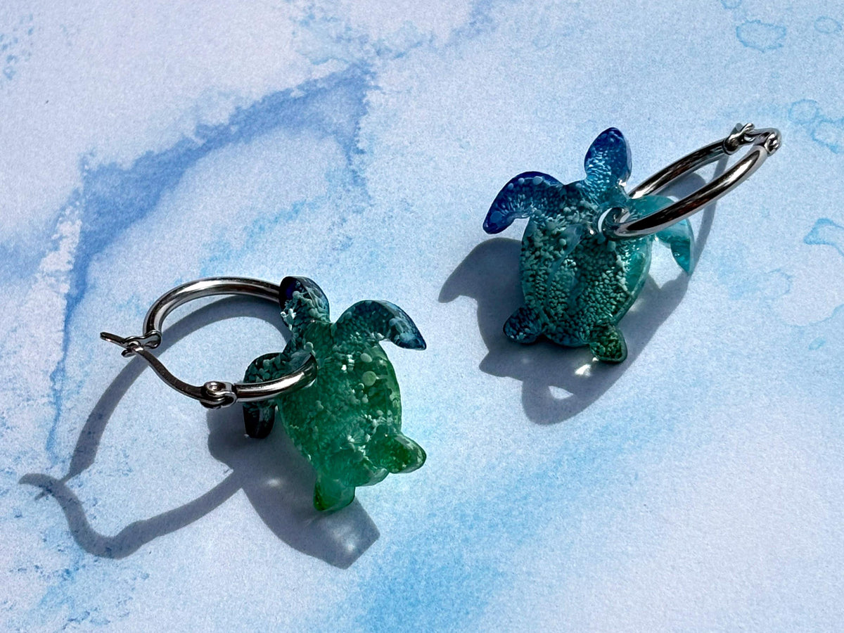 Beachy Sea Turtle Hoop Earrings