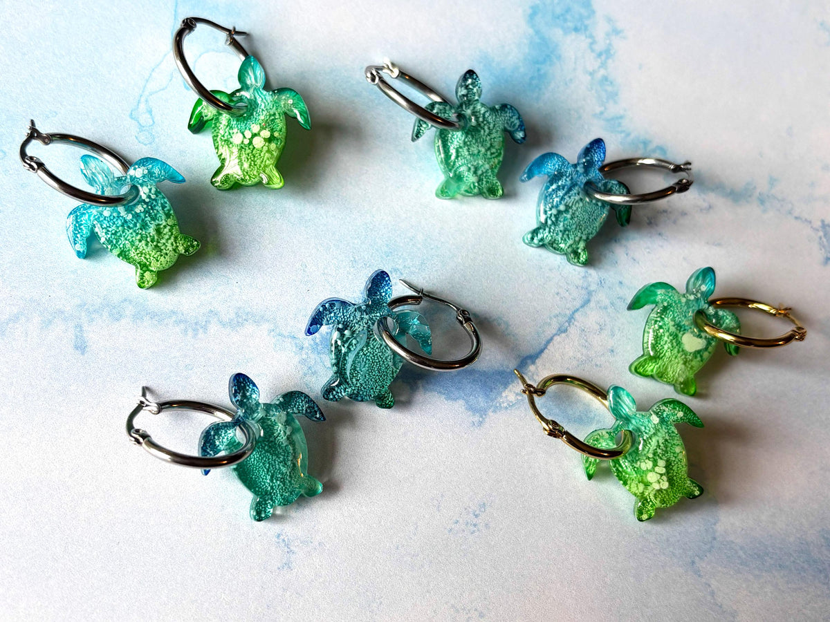 Beachy Sea Turtle Hoop Earrings