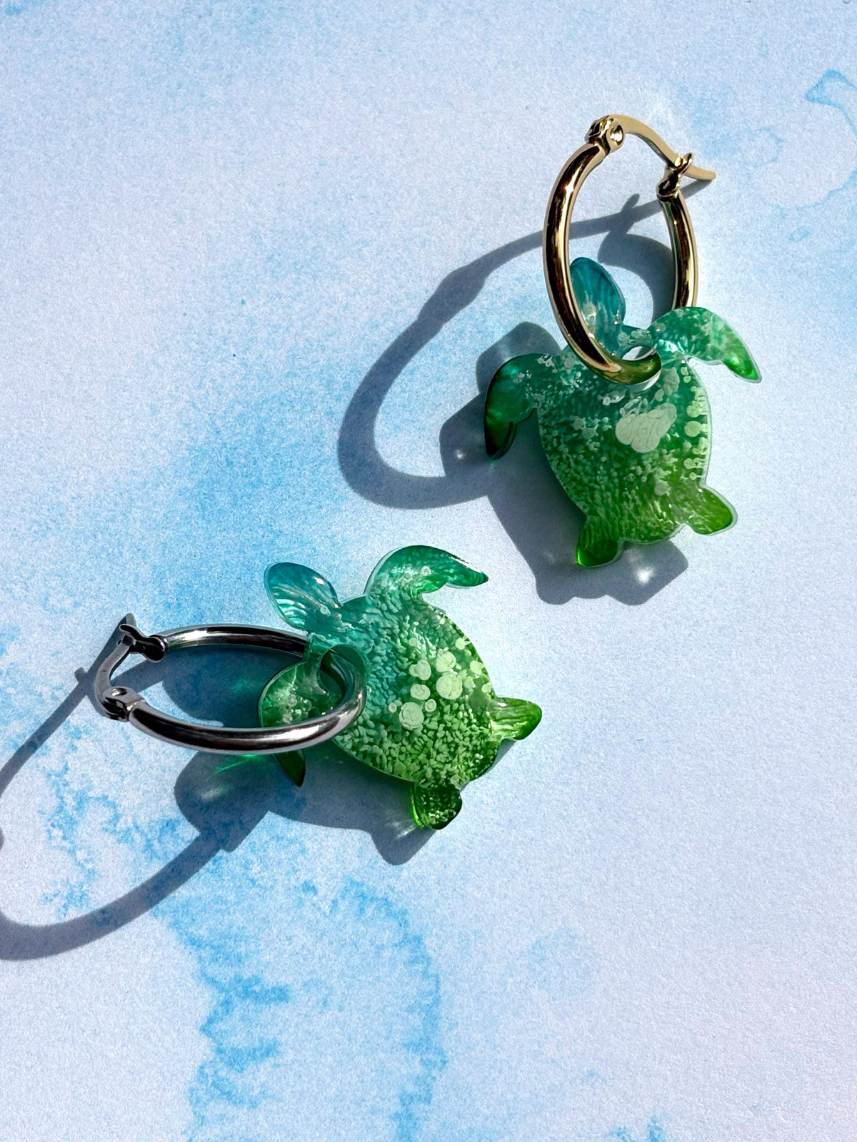 Beachy Sea Turtle Hoop Earrings