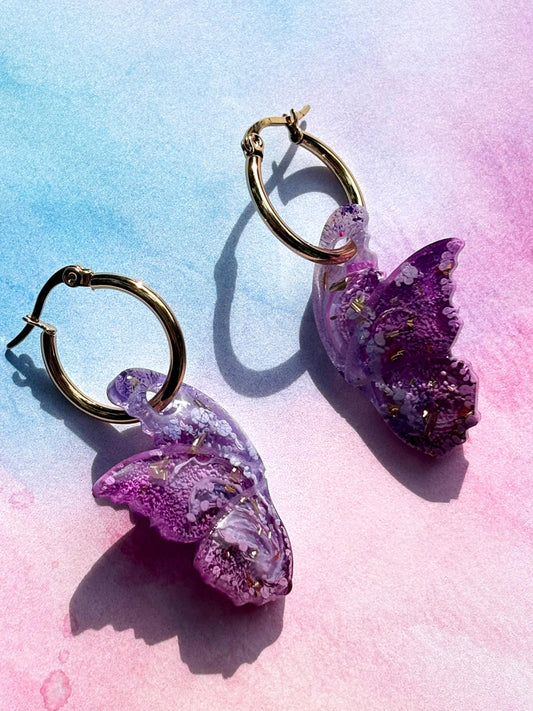 Purple and Gold Butterfly Wing Hoops