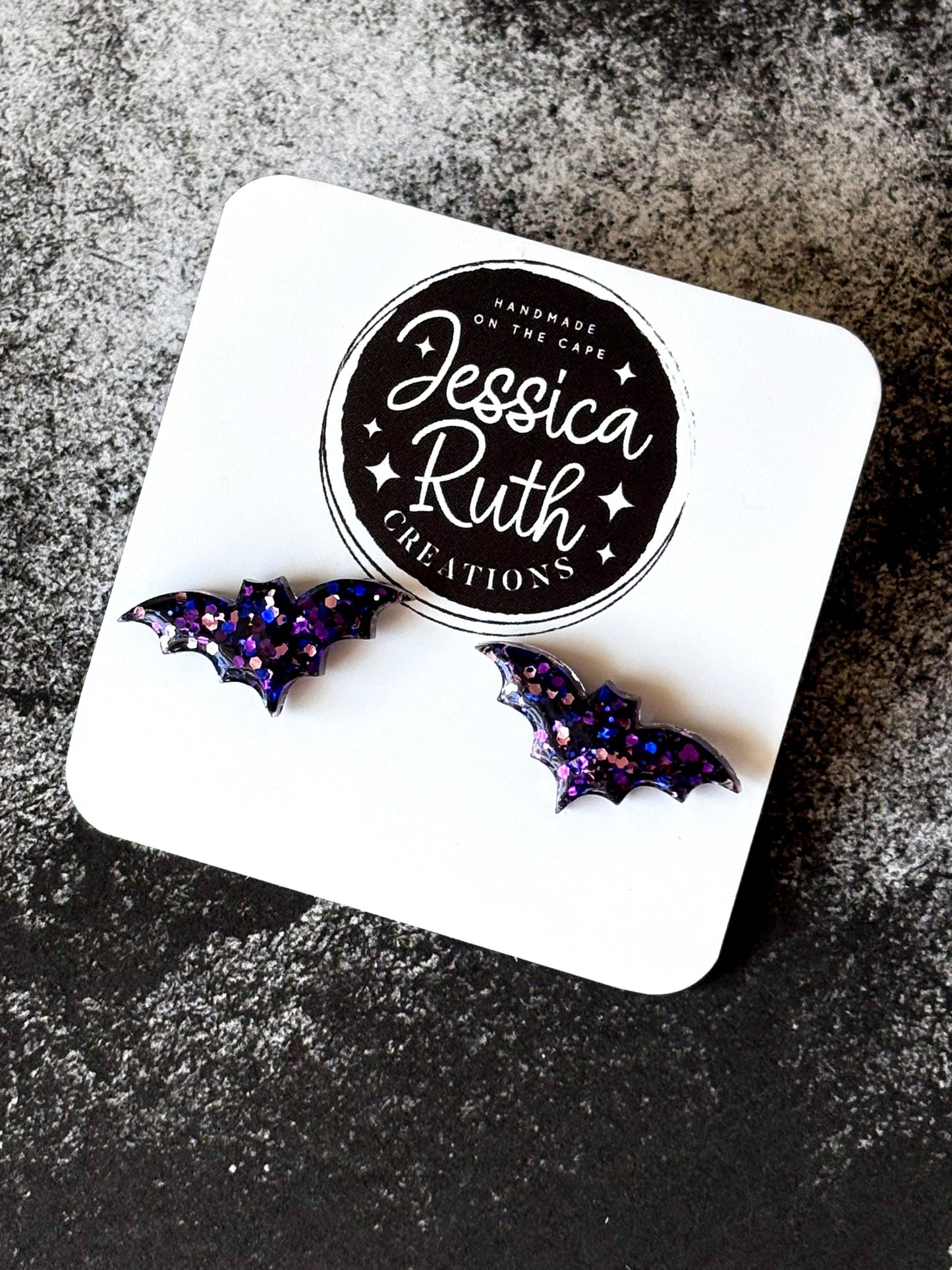Large Glitter Bat Stud Earrings for Halloween