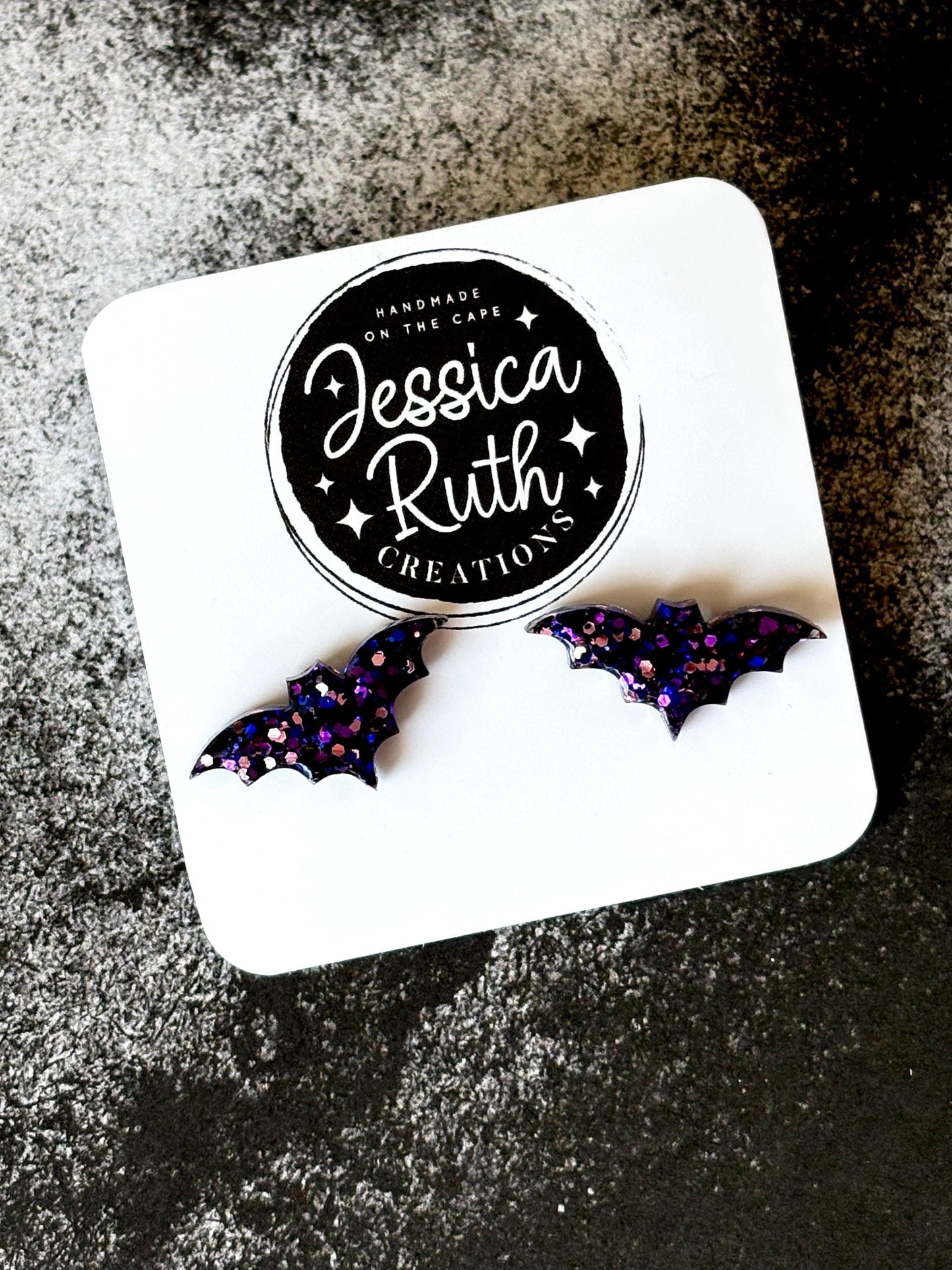 Large Glitter Bat Stud Earrings for Halloween