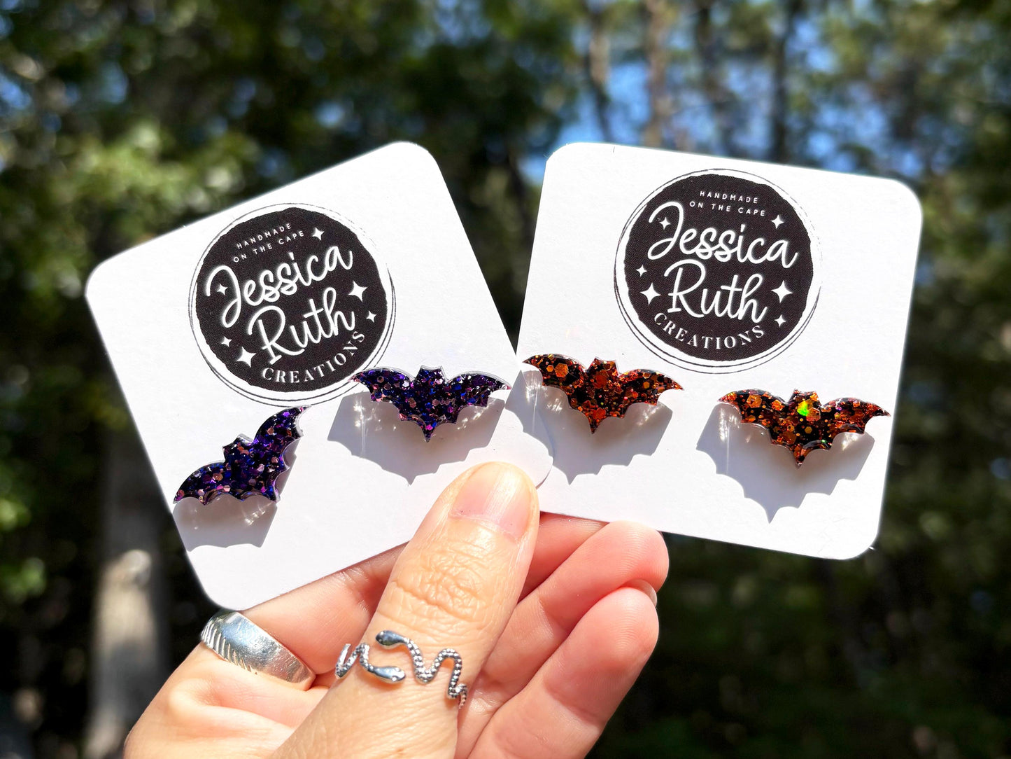 Large Glitter Bat Stud Earrings for Halloween