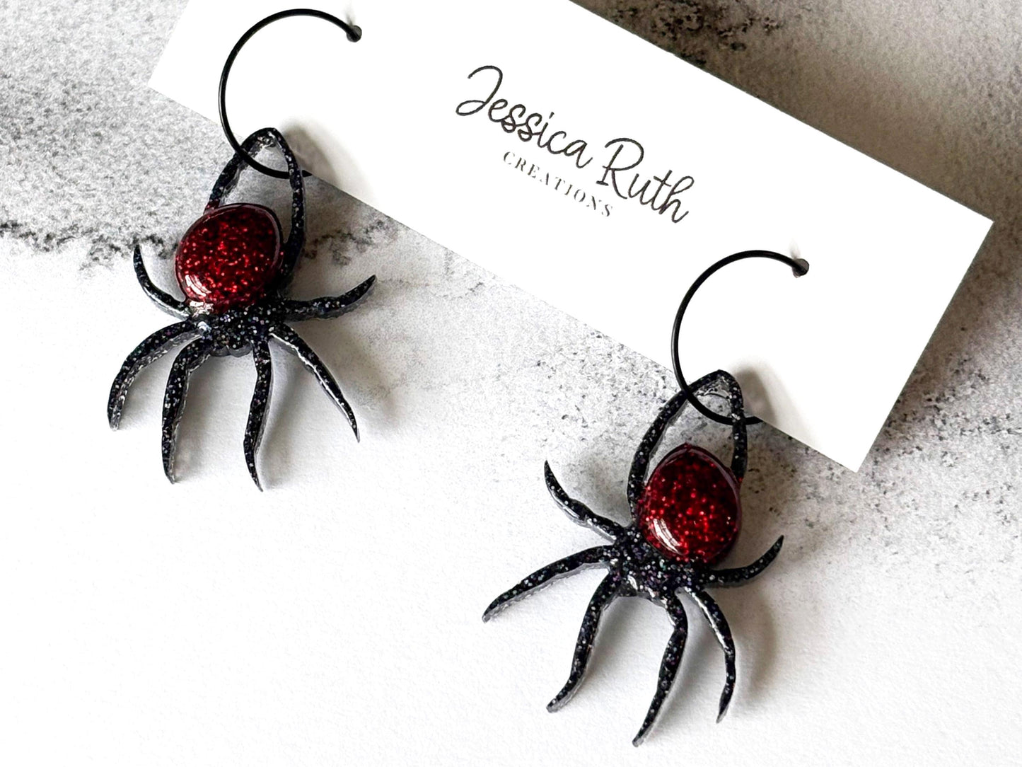 Halloween Black Widow Spider Hoop Earrings
