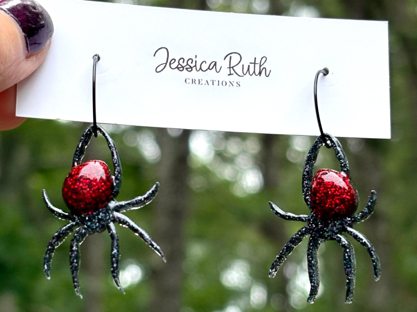Halloween Black Widow Spider Hoop Earrings