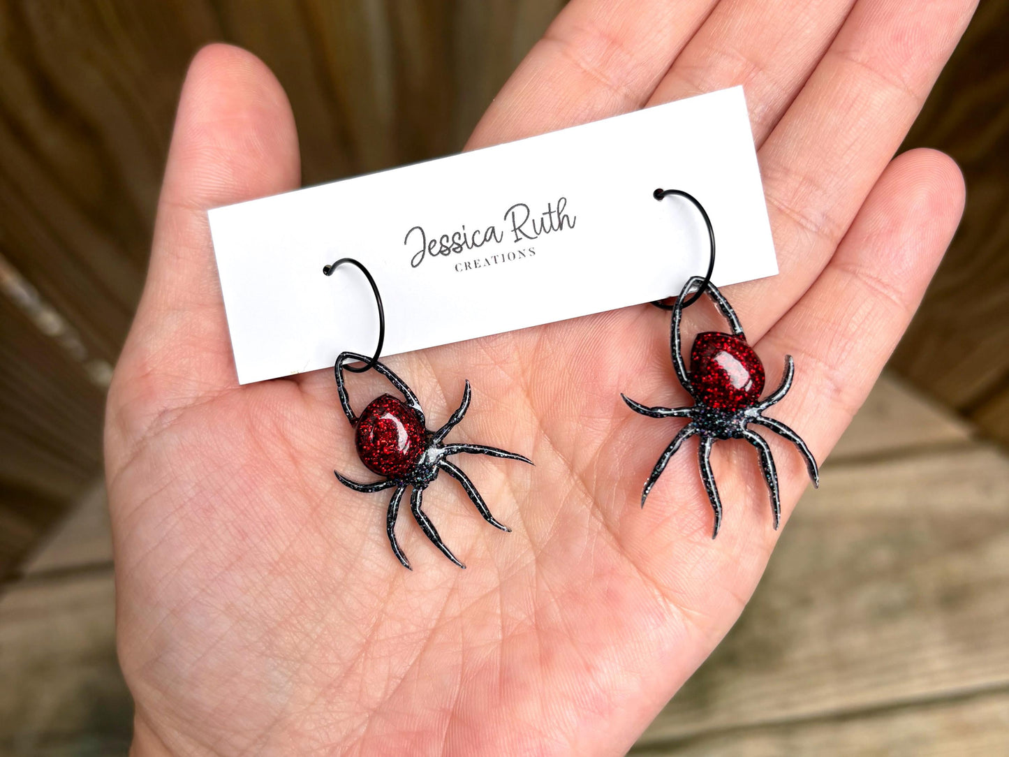 Halloween Black Widow Spider Hoop Earrings