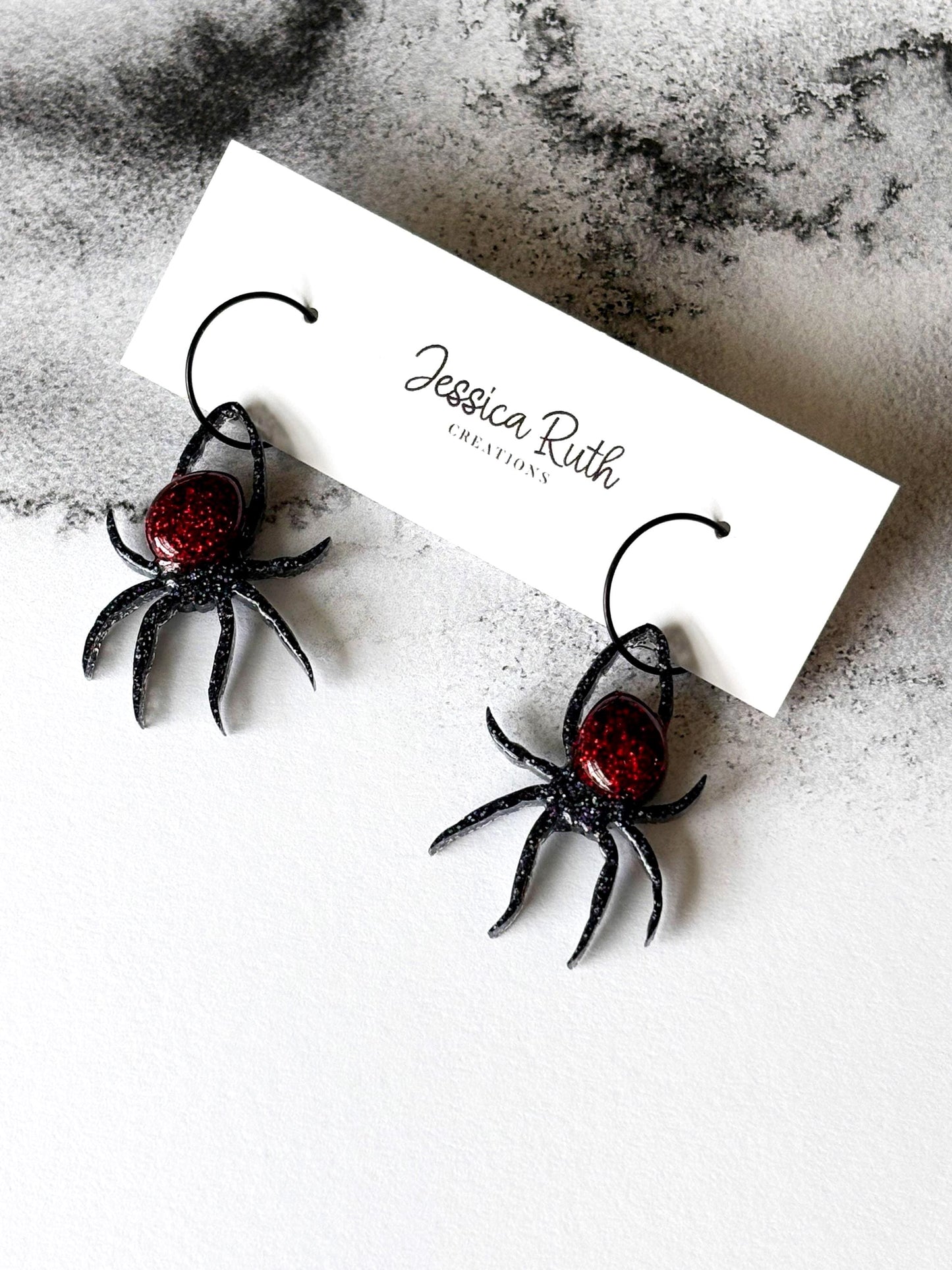 Halloween Black Widow Spider Hoop Earrings