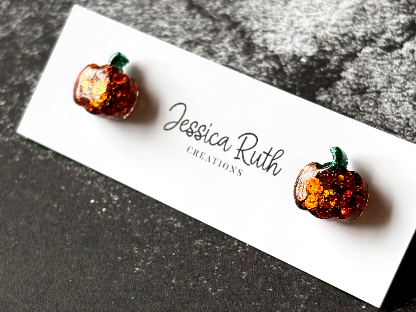 Handmade Sparkly Pumpkin Stud Earrings, Fall and Halloween Jewelry, Autumn Accessories