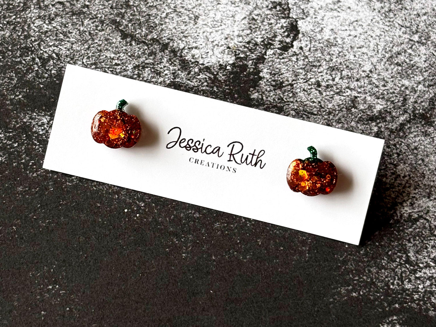 Handmade Sparkly Pumpkin Stud Earrings, Fall and Halloween Jewelry, Autumn Accessories