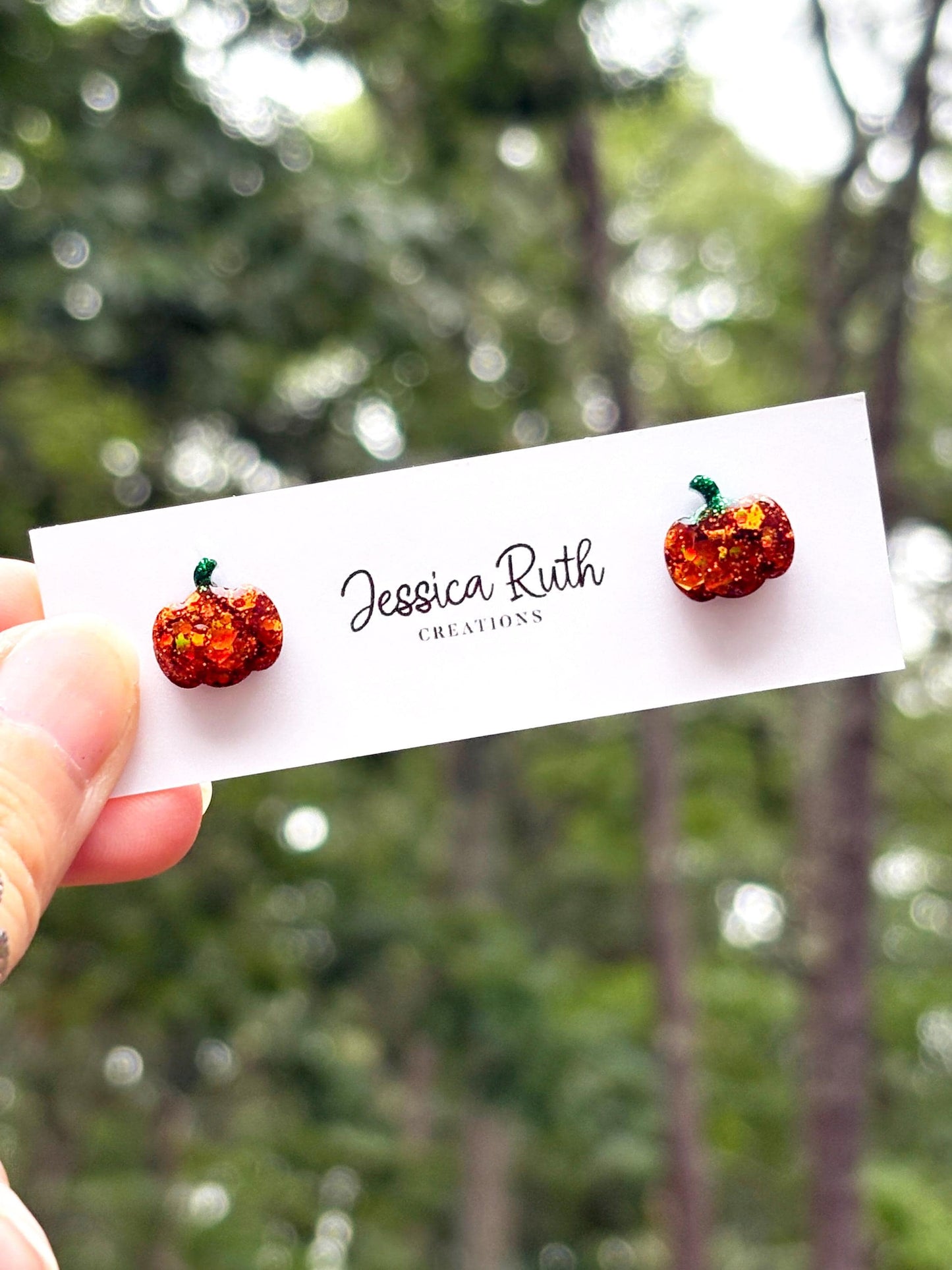 Handmade Sparkly Pumpkin Stud Earrings, Fall and Halloween Jewelry, Autumn Accessories