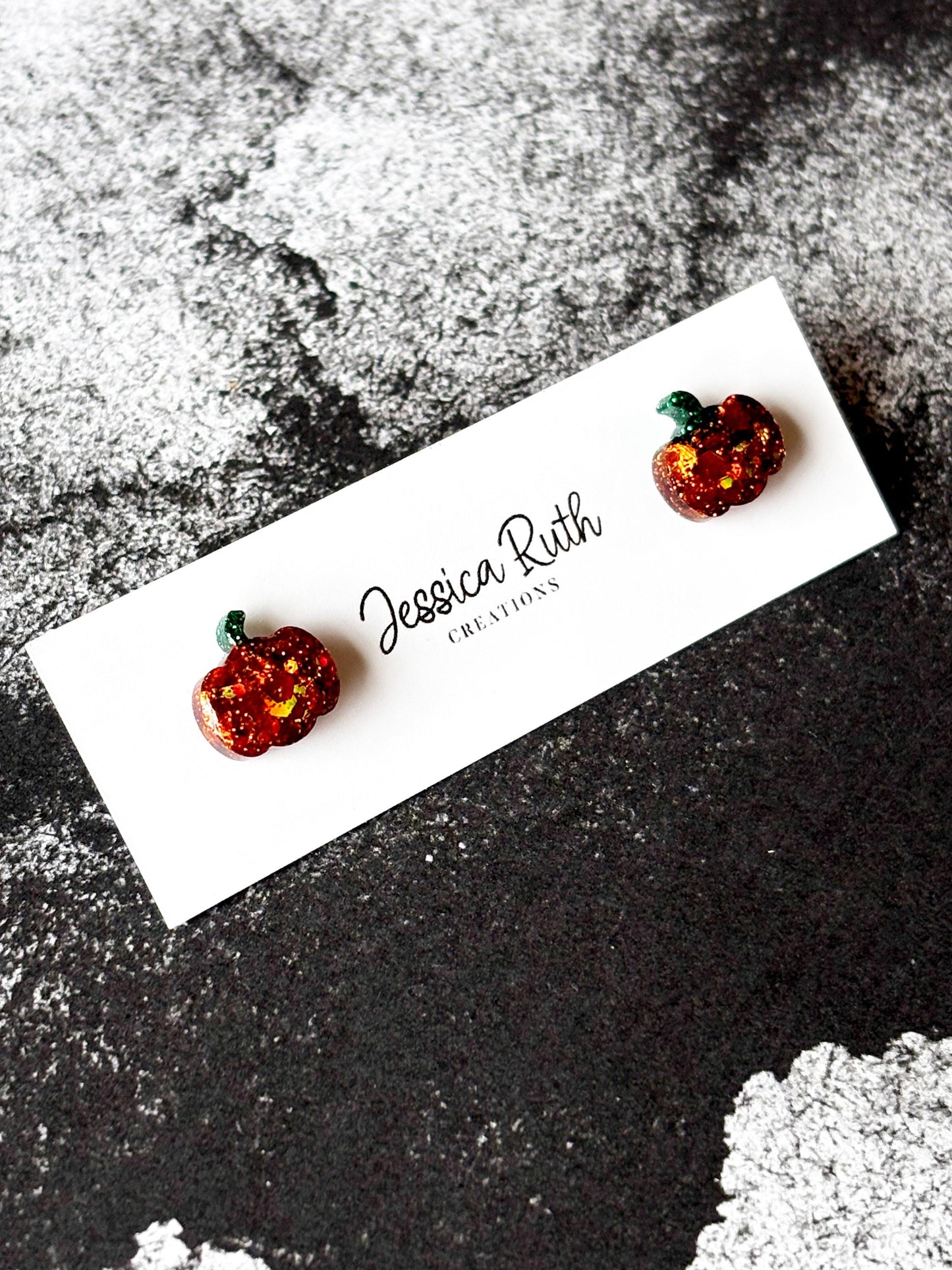 Handmade Sparkly Pumpkin Stud Earrings, Fall and Halloween Jewelry, Autumn Accessories