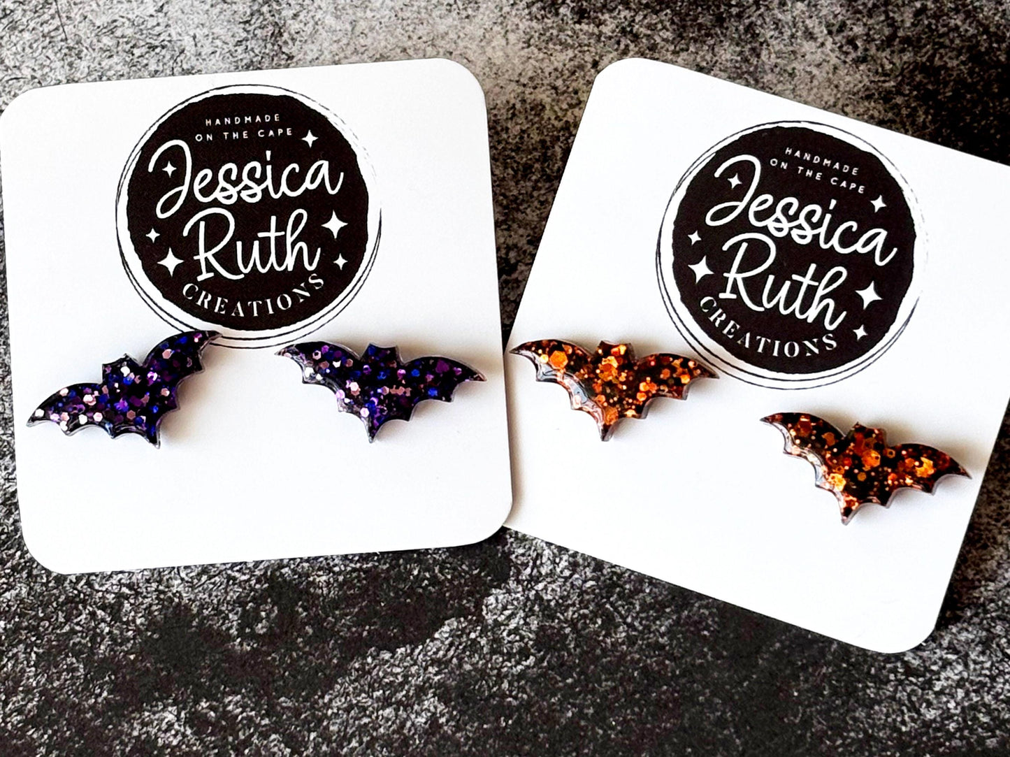 Large Glitter Bat Stud Earrings for Halloween