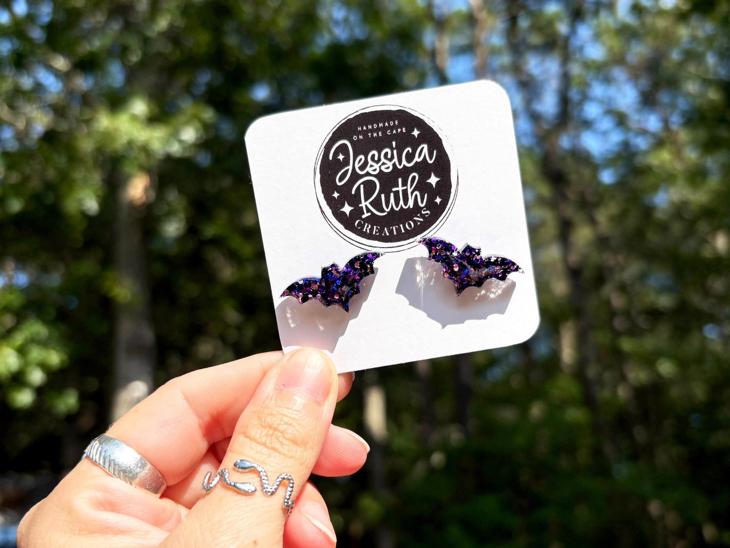 Large Glitter Bat Stud Earrings for Halloween