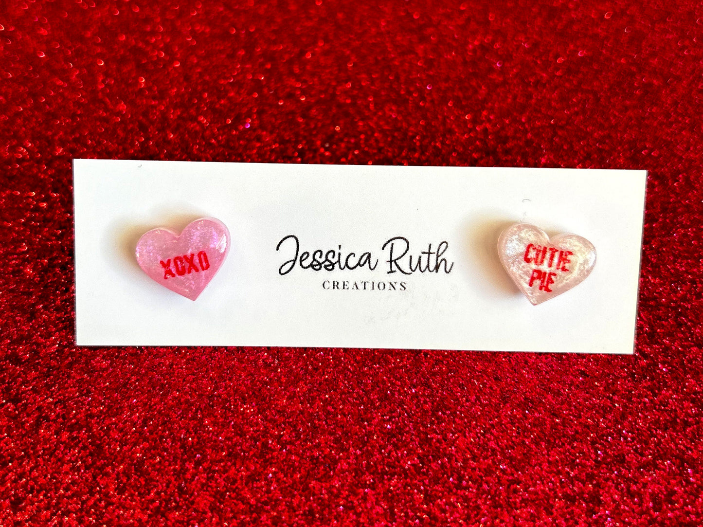 Valentines Day Conversation Heart Stud Earrings - Mismatched Pair