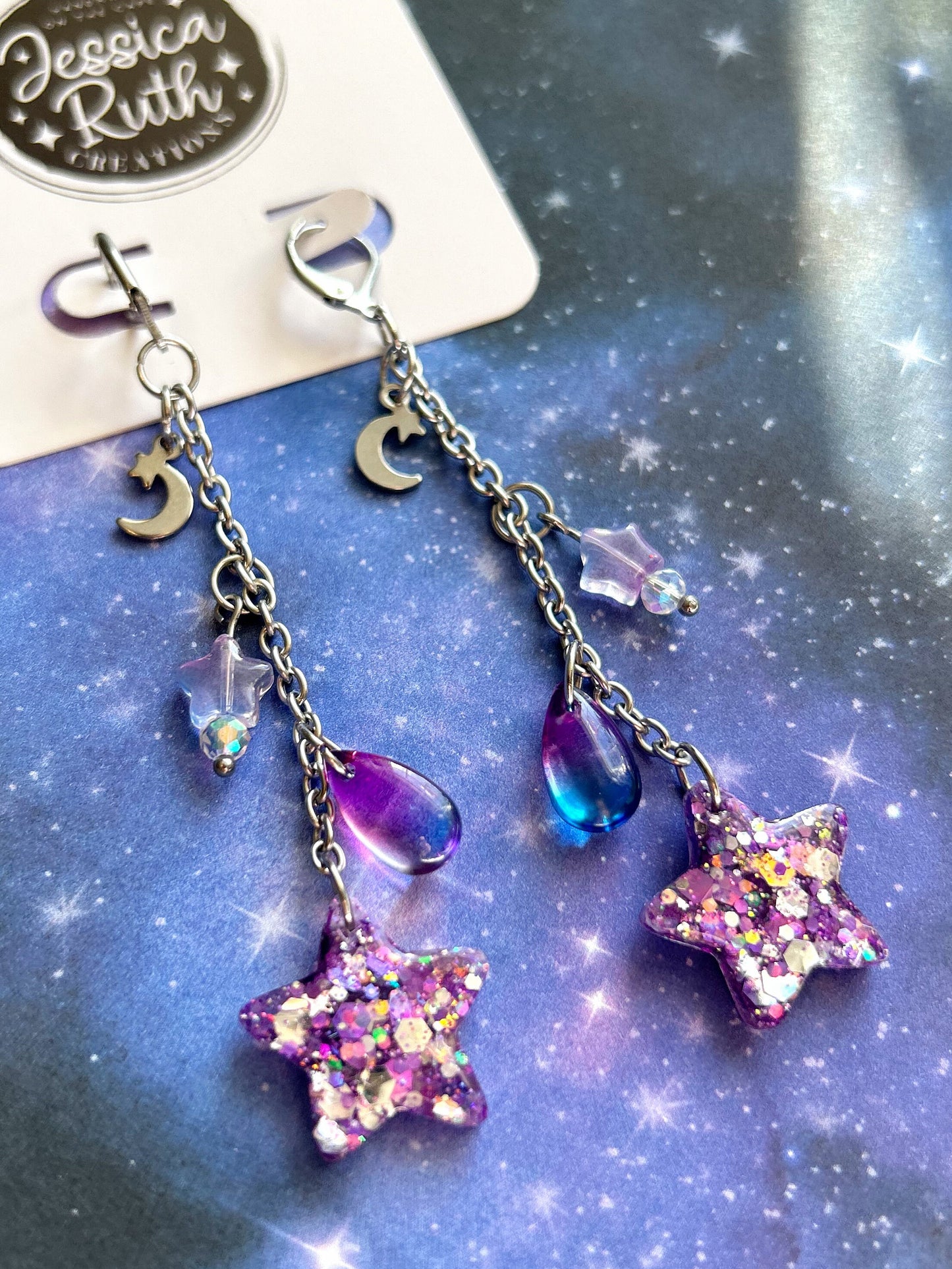 Purple Twilight Sparkle Celestial Dangle Earrings