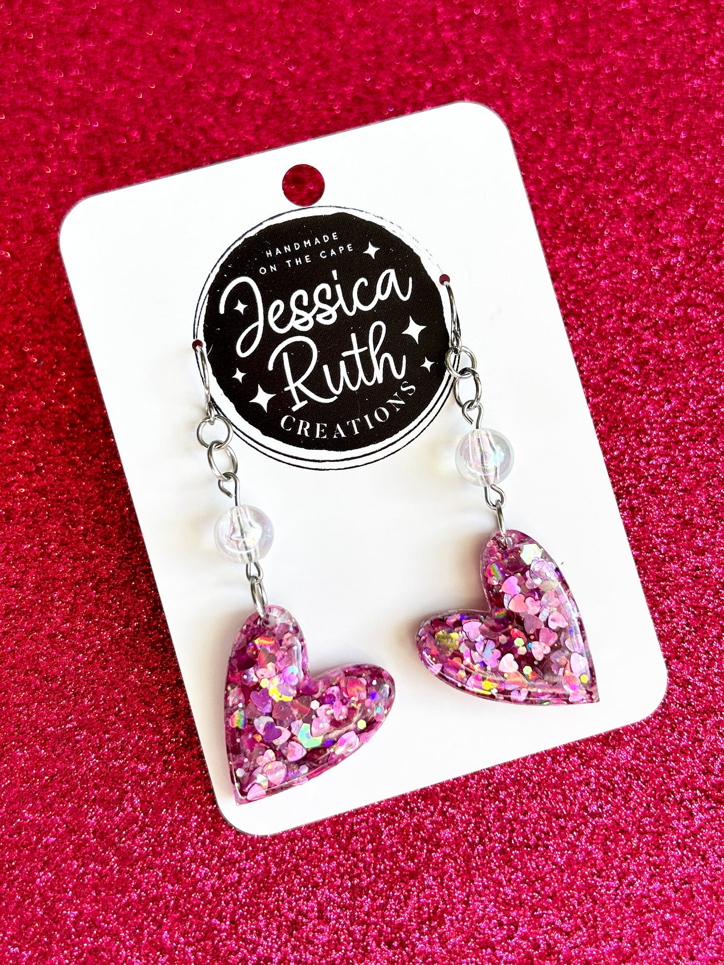 Pink Bubble Heart Dangle Earrings