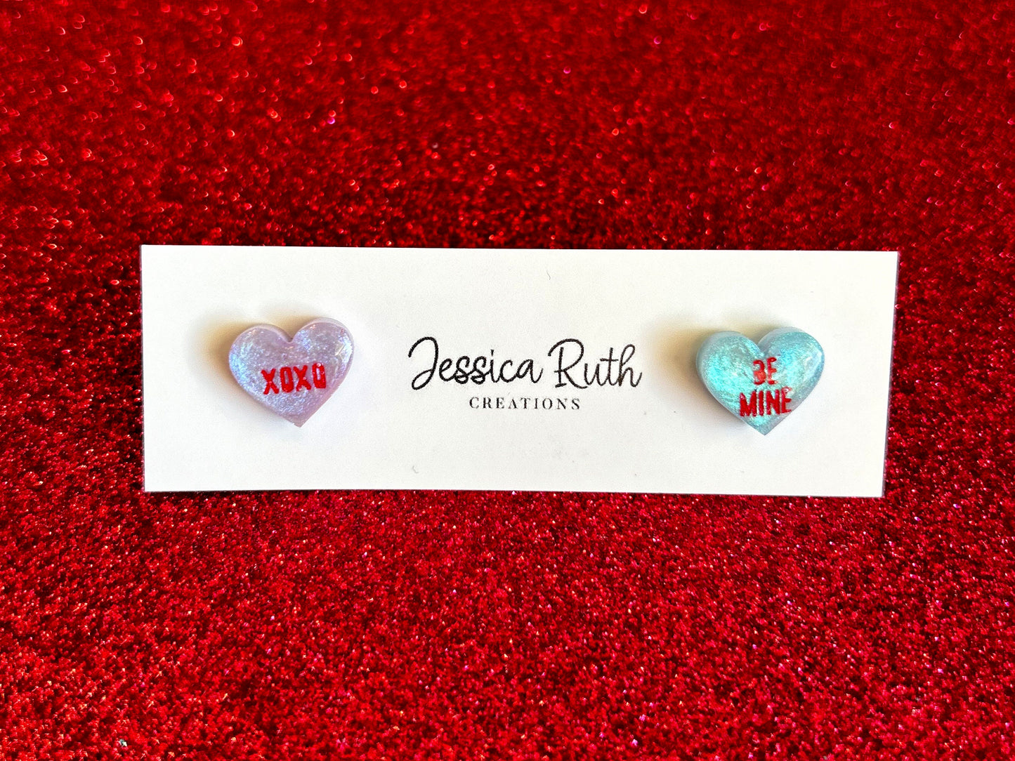 Valentines Day Conversation Heart Stud Earrings - Mismatched Pair