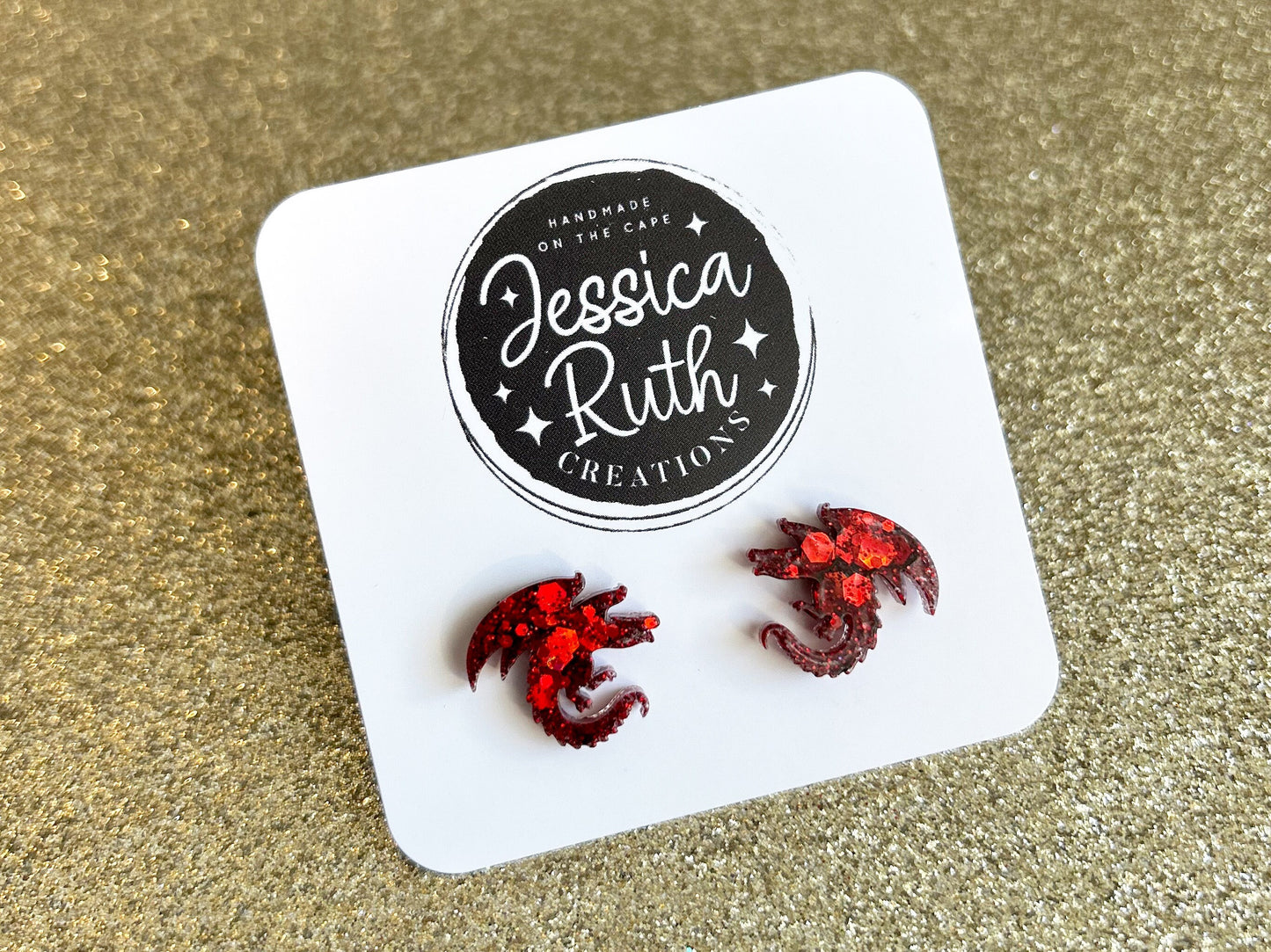 Sparkly Red Dragon Stud Earrings